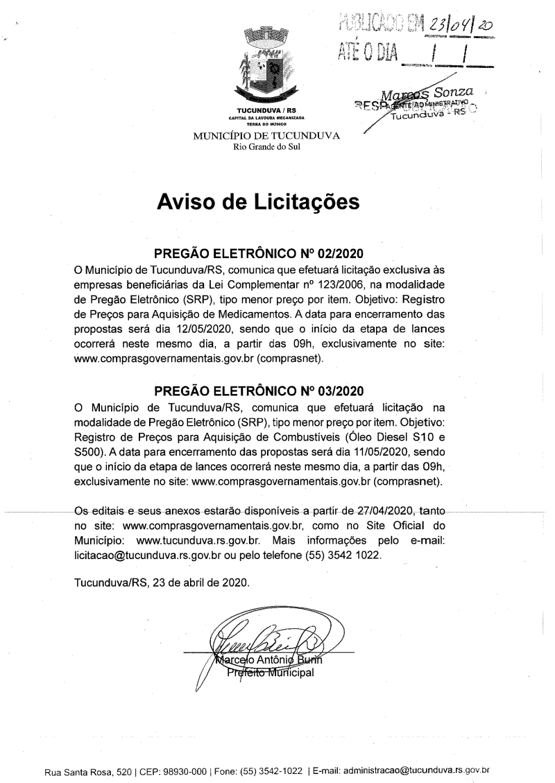 AVISO DE PE 03/2020 SRP AQUISIÇÃO DE ÓLEO DIESEL S10 E S500
